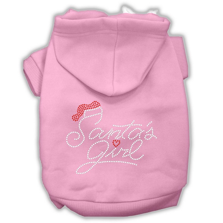 Santa's Girl Rhinestone Dog Hoodie Light Pink XXL